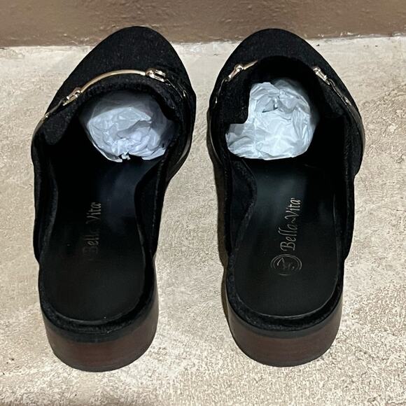BELLA Vita Black Babs II Mules Metal Buckle Strap size 8 W - Picture 8 of 11